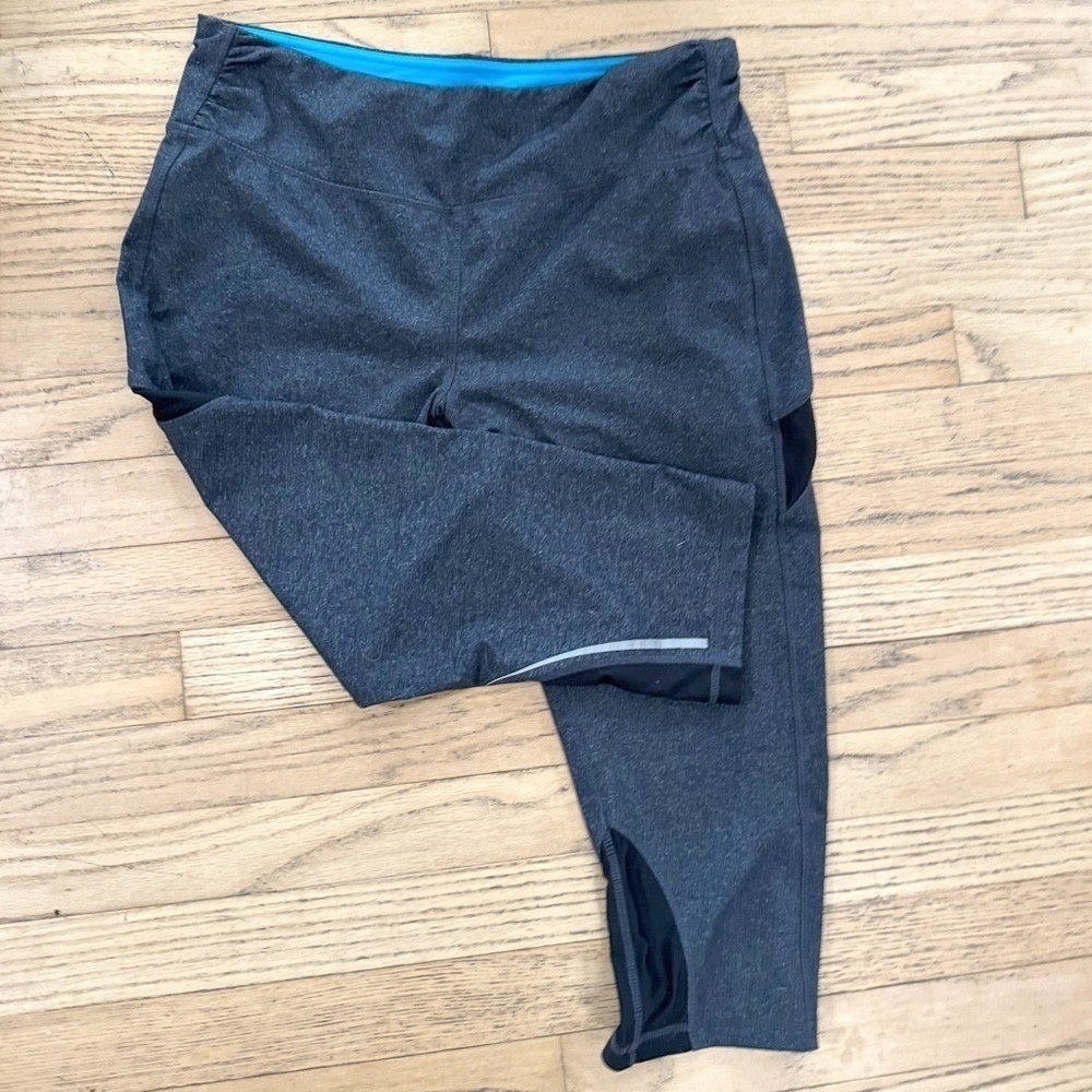 Kyodan Pants Workout Capri Grey Turquoise Large Hiking Running Summer Activewear